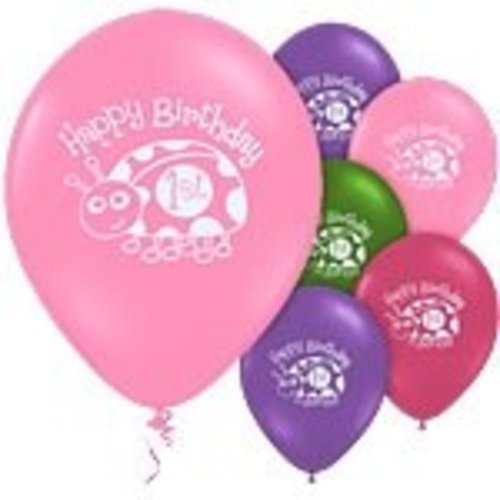 Ballonnen met afbeelding, 1e verjaardag lieveheersbeestje roze Ballonnen met afbeelding, 1e verjaardag lieveheersbeestje roze
