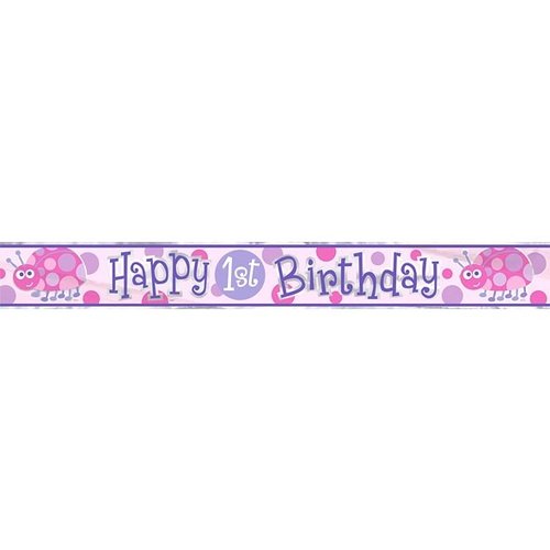 Banner folie, 1e verjaardag lieveheersbeestje roze Banner folie, 1e verjaardag lieveheersbeestje roze