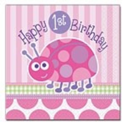 Servetten, 1e verjaardag lieveheersbeestje roze Servetten, 1e verjaardag lieveheersbeestje roze
