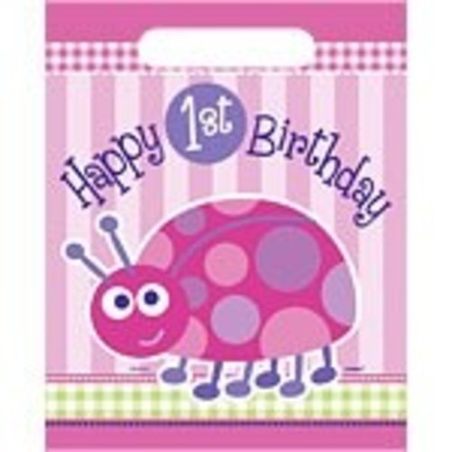 Feestzakjes, 1e verjaardag lieveheersbeestje roze Feestzakjes, 1e verjaardag lieveheersbeestje roze