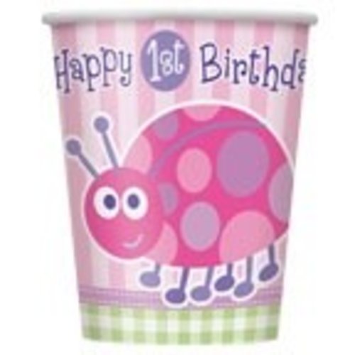 Bekers eerste verjaardag lieveheersbeestjes roze 8x Bekers eerste verjaardag lieveheersbeestjes roze 8x