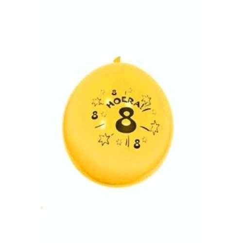 Hoera, 8 jaar. 10 vrolijke (in diverse kleuren) ballonnen. Hoera, 8 jaar. 10 vrolijke (in diverse kleuren) ballonnen.