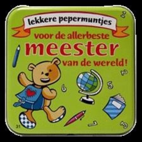 Doosje met pepermuntjes met tekst: voor de allerliefste meester van de wereld Doosje met pepermuntjes met tekst: voor de allerliefste meester van de wereld