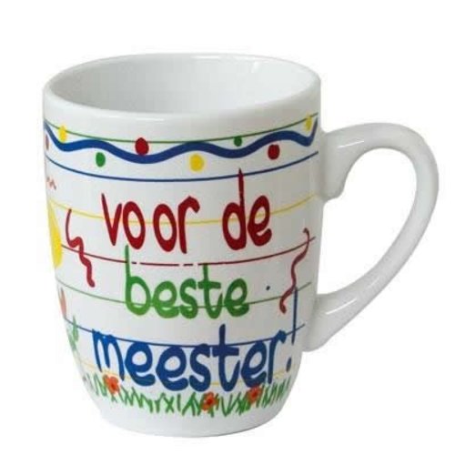 Vrolijke mok met de tekst: voor de beste meester Vrolijke mok met de tekst: voor de beste meester