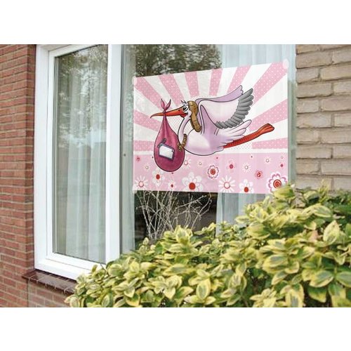 Geboorte vlag meisje, afbeelding ooievaar Geboorte vlag meisje, afbeelding ooievaar