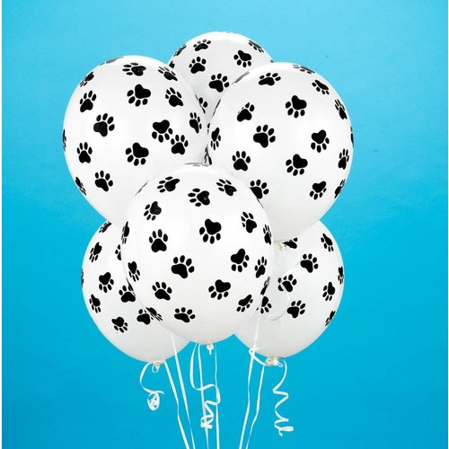 Paw Patrol ballonnen met poot afdruk wit / zwart Paw Patrol ballonnen met poot afdruk wit / zwart