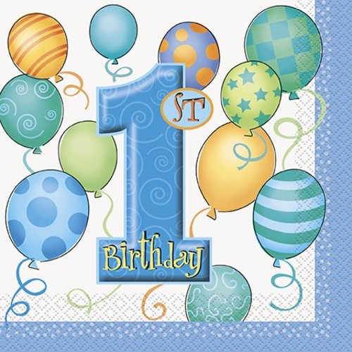 Servetten, 1e verjaardag, blauwe ballonnen Servetten, 1e verjaardag, blauwe ballonnen