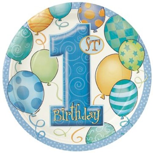 Bord (groot), 1e verjaardag, blauwe ballonnen Bord (groot), 1e verjaardag, blauwe ballonnen