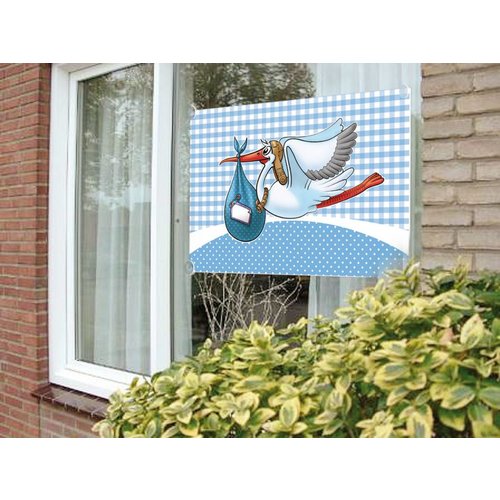 Geboorte raamvlag jongen, afbeelding ooievaar Geboorte raamvlag jongen, afbeelding ooievaar