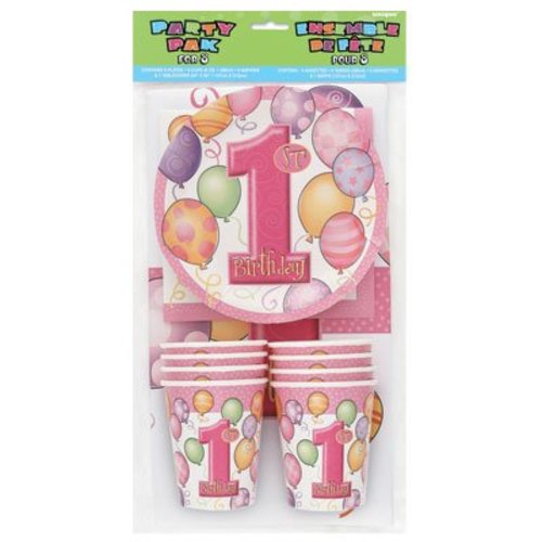 feestpakket eerste verjaardag meisje, roze ballonnen serie feestpakket eerste verjaardag meisje, roze ballonnen serie