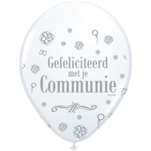 Communie versiering ballonnen 8 stuks wit met tekst: gefeliciteerd met je communie Communie versiering ballonnen 8 stuks wit met tekst: gefeliciteerd met je communie