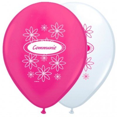 Communie versiering ballonnen roze/wit 8 stuks Communie versiering ballonnen roze/wit 8 stuks