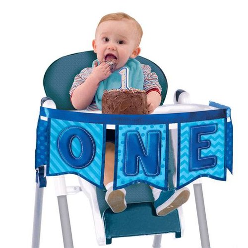 Hoera 1 jaar luxe kinderstoel versiering jongen Hoera 1 jaar luxe kinderstoel versiering jongen