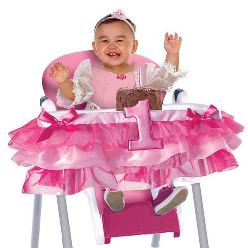 Hoera 1 jaar luxe kinderstoel versiering meisje Hoera 1 jaar luxe kinderstoel versiering meisje