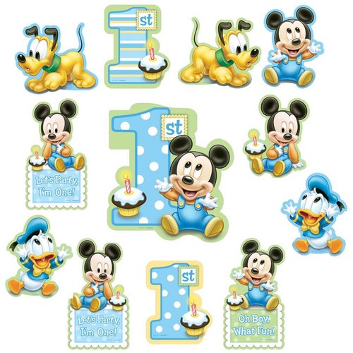 Mickey Mouse 1e verjaardag papieren plaatjes 12st. Mickey Mouse 1e verjaardag papieren plaatjes 12st.