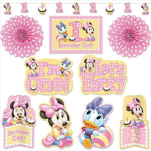 Baby Minnie mouse 1 jaar, feestpakket (decoratie) Baby Minnie mouse 1 jaar, feestpakket (decoratie)