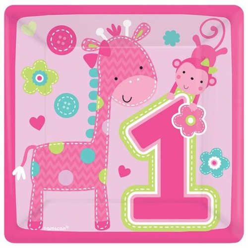roze vierkante servetten 1e verjaardag (Safari) meisje roze vierkante servetten 1e verjaardag (Safari) meisje