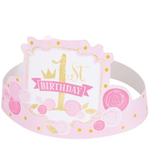 hoera 1 jaar versiering roze / goud: feestkroontjes hoera 1 jaar versiering roze / goud: feestkroontjes
