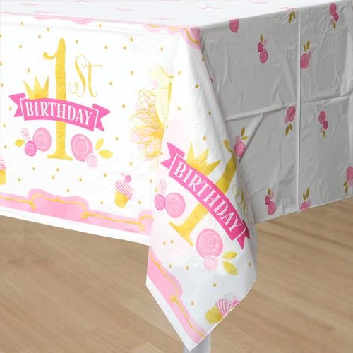 hoera 1 jaar versiering roze / goud: tafelkleed hoera 1 jaar versiering roze / goud: tafelkleed