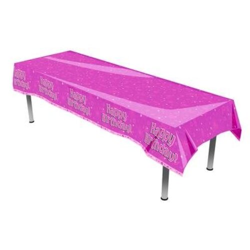 Tafelkleed happy birthday (roze met hartjes) Tafelkleed happy birthday (roze met hartjes)