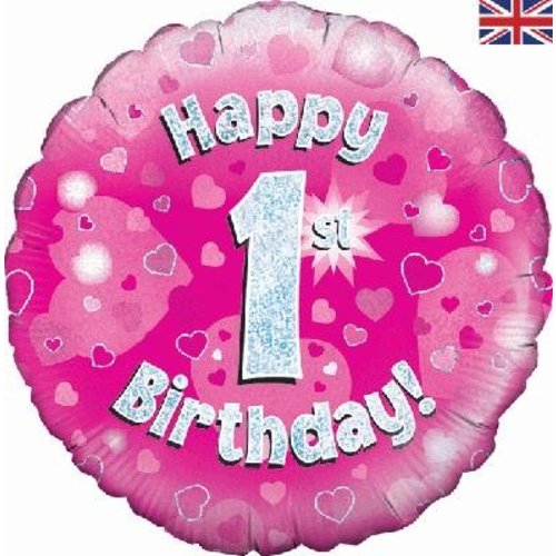 Folie ballon 1 jaar roze met hartjes Folie ballon 1 jaar roze met hartjes