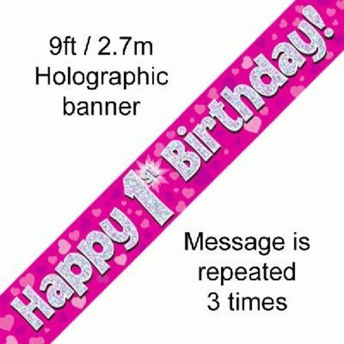Banner 1 jaar roze met hartjes Banner 1 jaar roze met hartjes