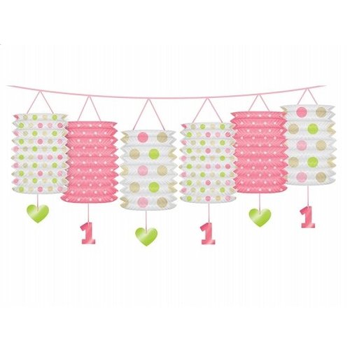 1 jaar versiering lantaarn slinger roze / lime 1 jaar versiering lantaarn slinger roze / lime