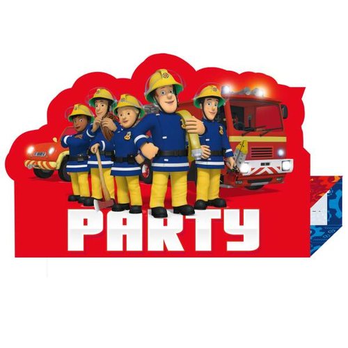 Uitnodigingen, brandweerman Sam 8x (nieuwe uitgave) Uitnodigingen, brandweerman Sam 8x (nieuwe uitgave)