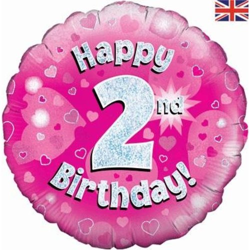 Folie ballon 2 jaar roze met hartjes Folie ballon 2 jaar roze met hartjes