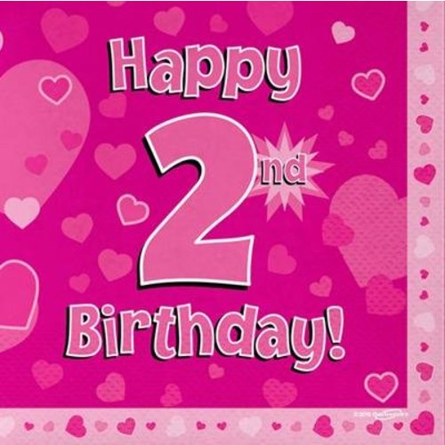 versiering 2 jaar meisje: servetten happy 2nd birthday versiering 2 jaar meisje: servetten happy 2nd birthday