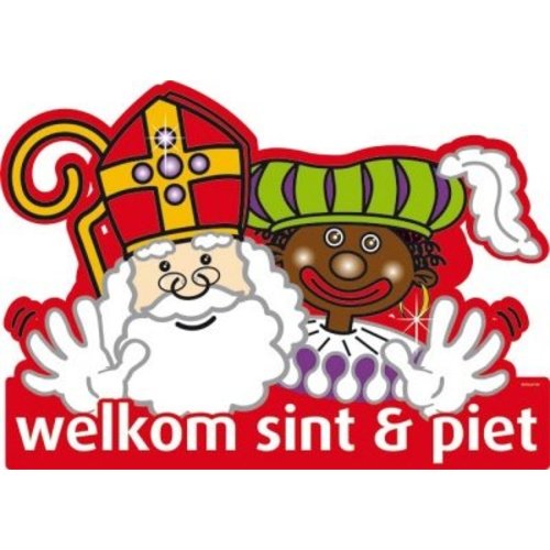 Deur / muur bord van karton: Welkom Sint & Piet Deur / muur bord van karton: Welkom Sint & Piet