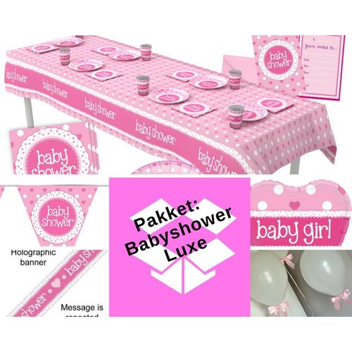 Babyshower versiering meisje - roze / hartjes - pakket 6 Babyshower versiering meisje - roze / hartjes - pakket 6