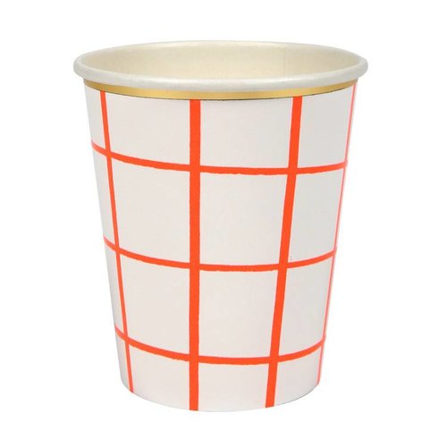 Meri Meri Set papieren bekers Coral Grid Meri Meri Set papieren bekers Coral Grid