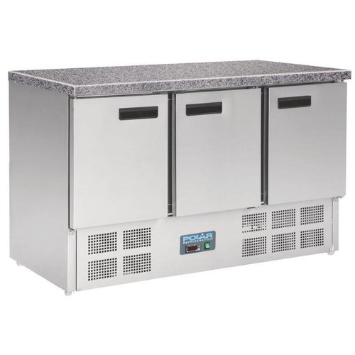 Polar Koelwerkbank 3 Deurs - Mini met marmeren werkblad Polar Koelwerkbank 3 Deurs - Mini met marmeren werkblad