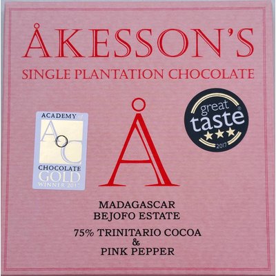 Akesson's Dunkle Schokolade 75% Trinitario Cocoa & Rosa Pfeffer