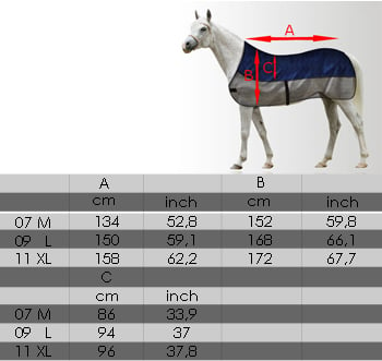 Sizes Cooling blanket for horses