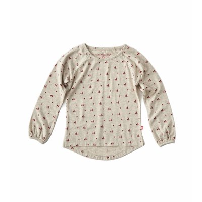Little Label Shirt baby girl – beige gemêleerd met rozerode boompjes – maat 74 en 80