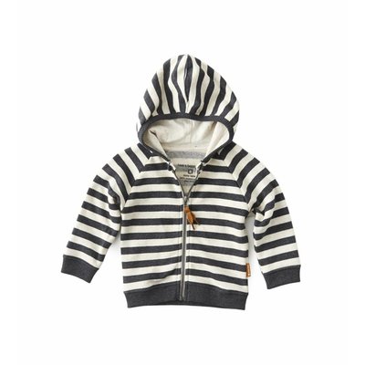 Little Label Baby hoody met rits – antraciet/beige gestreept – maat 74 en 80