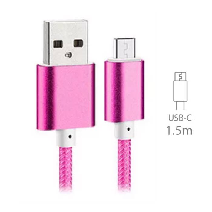 Stuff Certified ® USB 2.0 - USB-C Oplaadkabel Gevlochten Nylon Oplader Data Kabel Data Android 1.5 Meter Roze