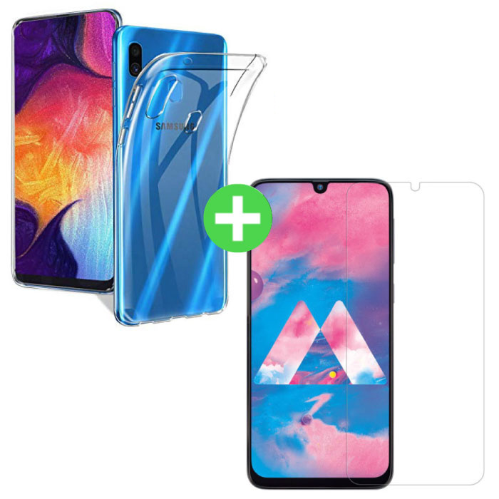 Samsung Galaxy A40 Transparentes TPU-Gehäuse + Displayschutzfolie aus gehärtetem Glas
