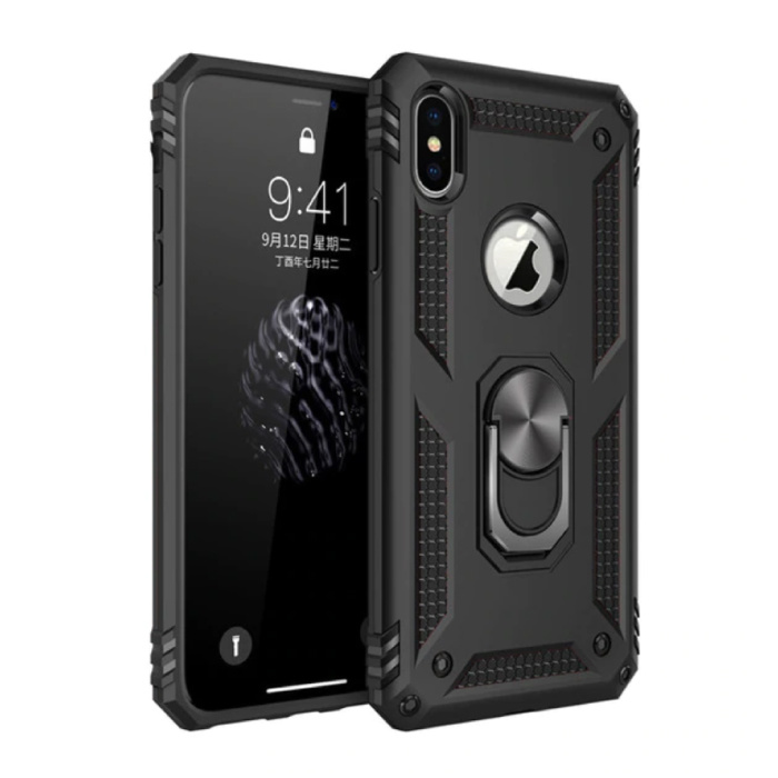 iPhone 6 Case - Shockproof Case Cover Cas TPU Black + Kickstand