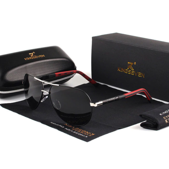 Goldstar Sunglasses - Pilot Glasses with UV400 and Polarization Filter for Men and Women - Silver-Black