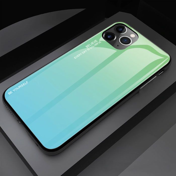 iPhone 12 Mini Hoesje Gradient - TPU en 9H Glas - Shockproof Glossy Case Cover Cas TPU Groen