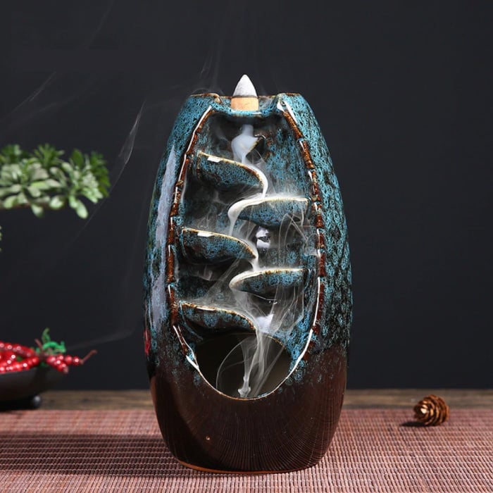 Minideal Aromatherapy Ornamental Incense Burner Waterfall Backflow -  Backflow Incense Burner Feng Shui Decor Ornament Light Blue
