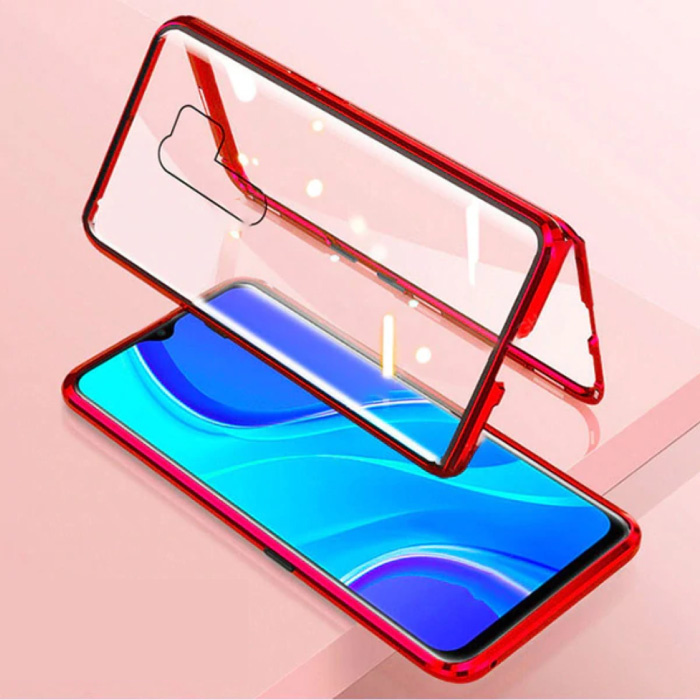Xiaomi Redmi Note 7 Magnetic 360 ° Case with Tempered Glass - Full Body Cover Case + Screen Protector Red