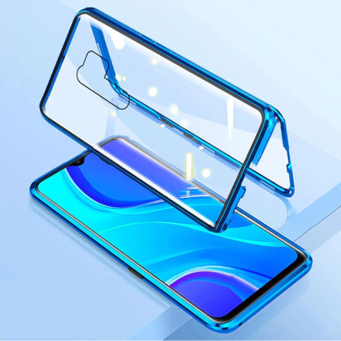 Xiaomi Mi 10 Pro Magnetisch 360° Hoesje met Tempered Glass - Full Body Cover Hoesje + Screenprotector Blauw