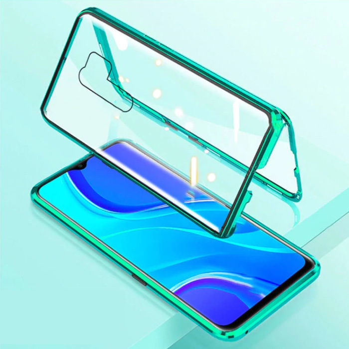 Custodia magnetica a 360 ° per Xiaomi Mi 10 Lite con vetro temperato - Custodia per tutto il corpo + protezione per schermo verde