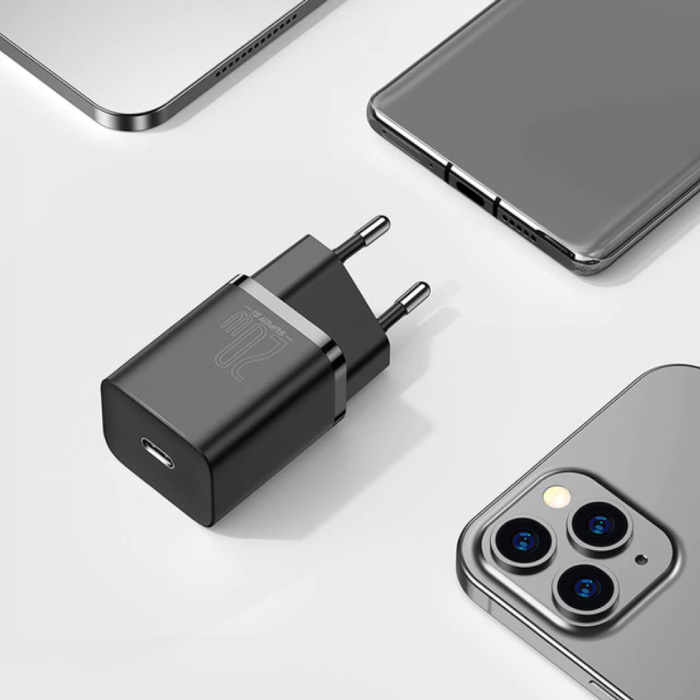 Caricabatteria USB-C Super Si 20W PD - Ricarica rapida USB Power Delivery - Caricatore con presa a muro Caricabatteria da muro Adattatore per caricabatteria da casa CA Nero