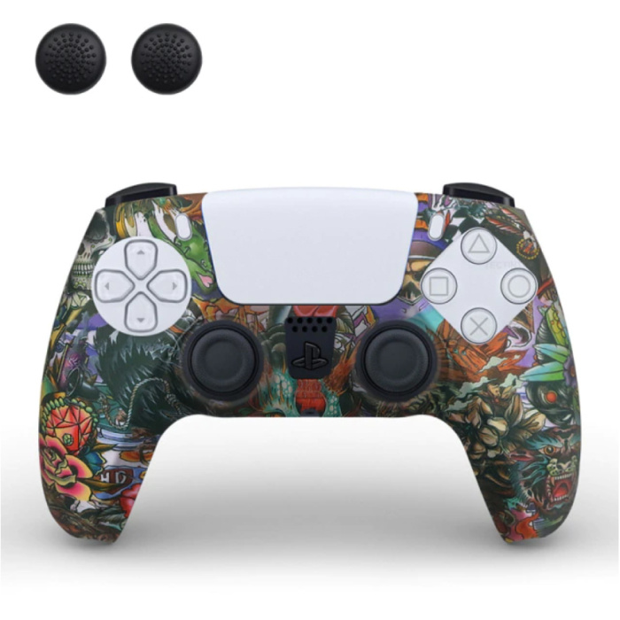 Anti-Rutsch-Abdeckung / Skin für PlayStation 5 Controller mit Joystick-Kappen - Rubber Grip Cover PS5 - Beast