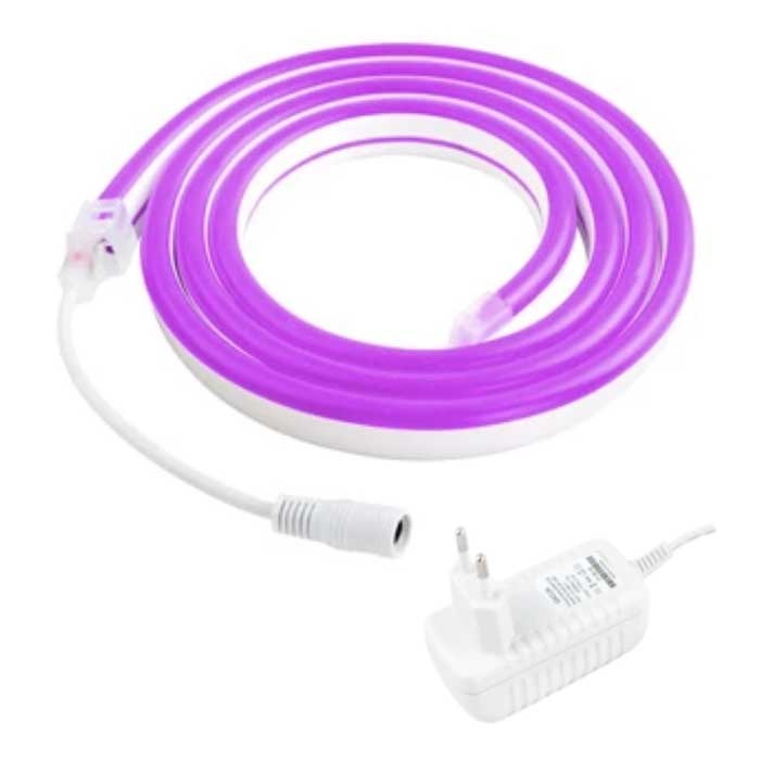 Tira de LED de Neón 3 Metros - Tubo de Iluminación Flexible con Adaptador de Enchufe 12V Impermeable Morado